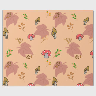 Papier Cadeau Motif Champignon Rouge Cosy et Feuilles d'Automne
