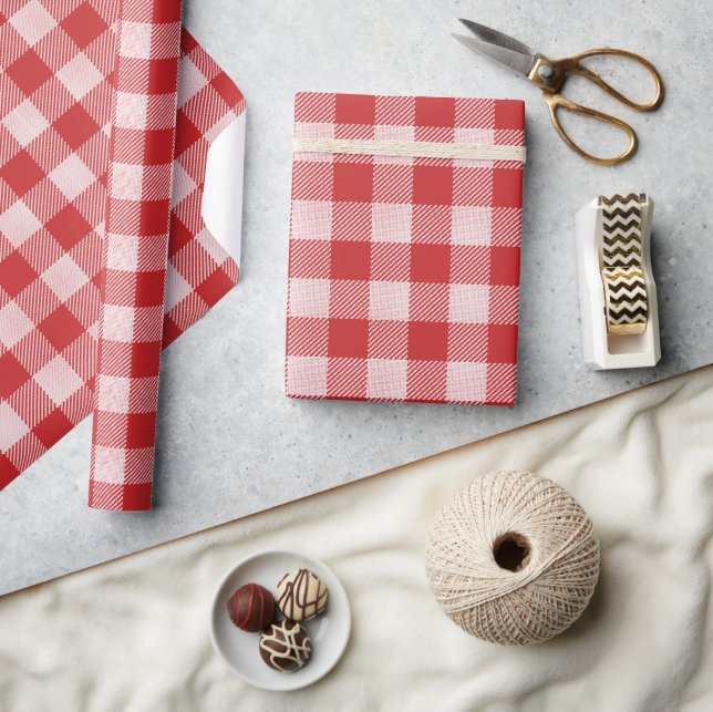 Papier Cadeau Motif chèque En vichy rouge et blanc (Artisanat)