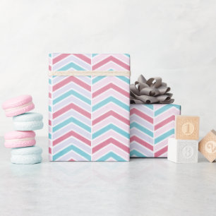 Papier Cadeau Motif Chevron Abstrait cerisier et bleu défraîchi