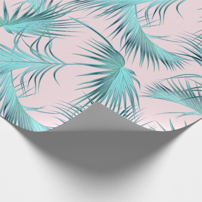 Papier Cadeau Motif chic bleu Aqua Rose bleu Palm Fronds (Coin)
