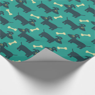 Papier Cadeau Motif chien mignon avec os sur Arrière - plan vert