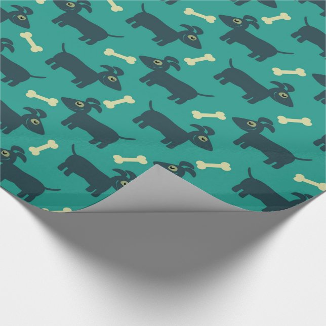 Papier Cadeau Motif chien mignon avec os sur Arrière - plan vert (Coin)