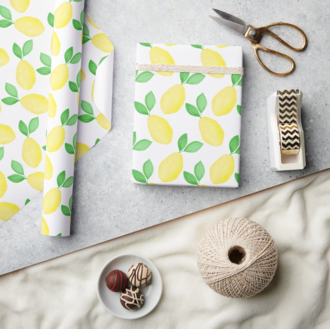 Papier Cadeau Motif citron aquarelle (Artisanat)