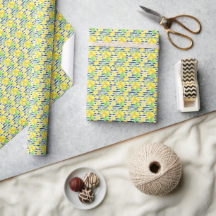 Papier Cadeau Motif Citrons à rayures bleues