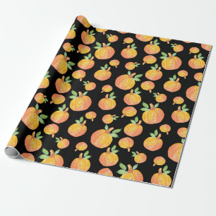 Papier Cadeau Motif Citrouille Aquarelle Arrière - plan noir