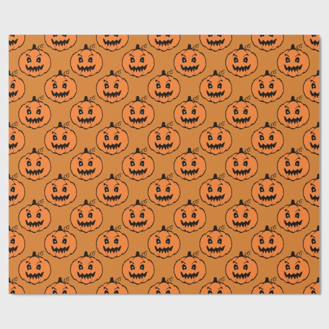Papier Cadeau Motif Citrouille d'horreur d'Halloween (Plat)