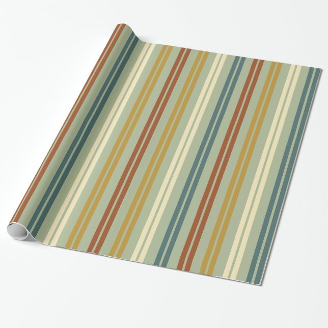 Papier Cadeau Motif classique double bande Retro Celadon rouille (Déroulé)