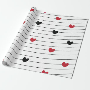 Papier Cadeau Motif Cœur d'amour et Rayures