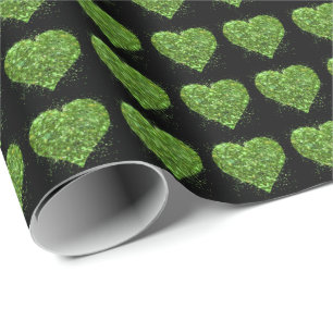 Papier Cadeau Motif coeur parties scintillant pétillant vert