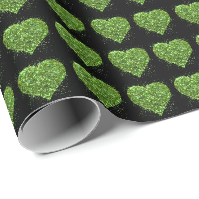 Papier Cadeau Motif coeur parties scintillant pétillant vert (Coin rond)