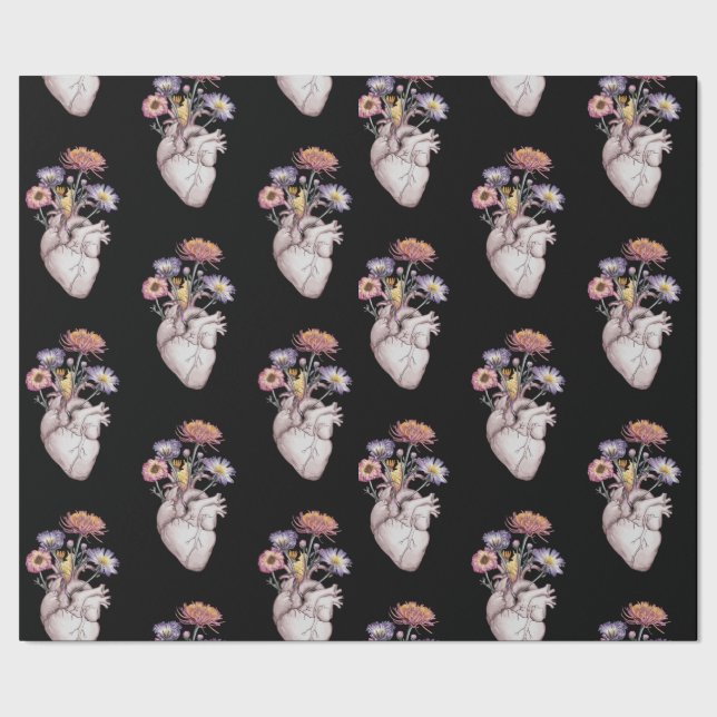 Papier Cadeau Motif coeurs fleurs                             (Couture)