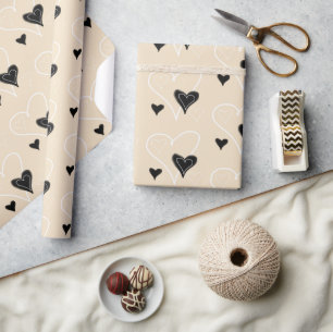 Papier Cadeau Motif Coeurs mignons Noir et Blanc