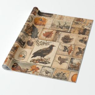 Papier Cadeau Motif Collage d'automne vintage Ephémère rustiqu