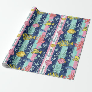 Papier Cadeau Motif Coloré de la Vie Marine Côtière (2)