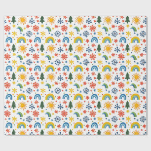 Papier Cadeau Motif coloré jouant avec arc-en-ciel et fleurs