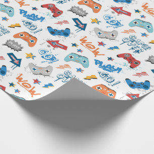 Papier Cadeau motif contrôleur cool avec texte pour les joueurs
