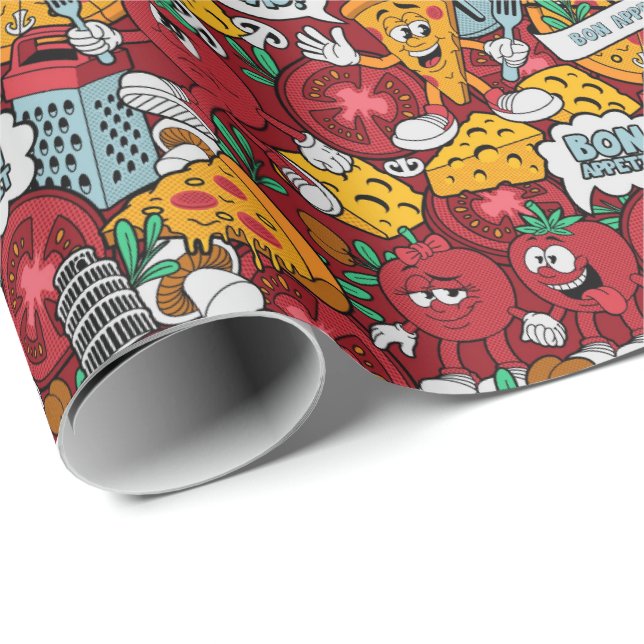 Papier Cadeau motif cool pizza carrelé (Coin rond)