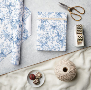Papier Cadeau Motif Coquette Toile Bleue 