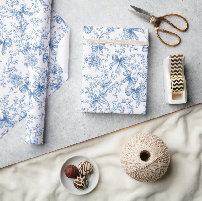 Papier Cadeau Motif Coquette Toile Bleue  (Artisanat)