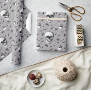 Papier Cadeau Motif crâne et araignées effrayant Halloween