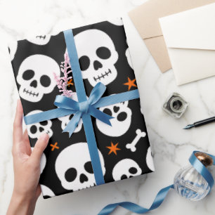 Papier Cadeau Motif crâne mignon d'Halloween effrayant