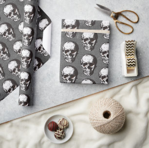 Papier Cadeau Motif crâne noir et blanc Halloween Halloween Wrap
