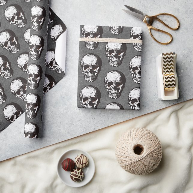 Papier Cadeau Motif crâne noir et blanc Halloween Halloween Wrap (Artisanat)