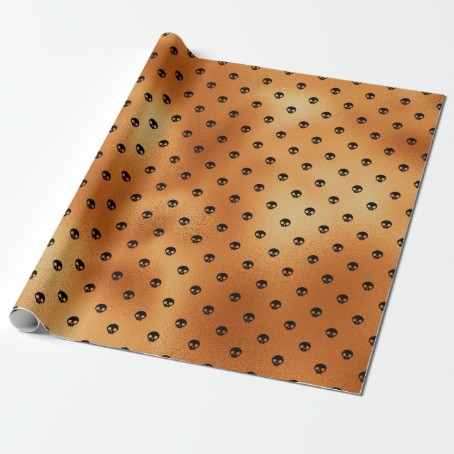 Papier Cadeau Motif crâne noir et cuivre effrayant (Déroulé)