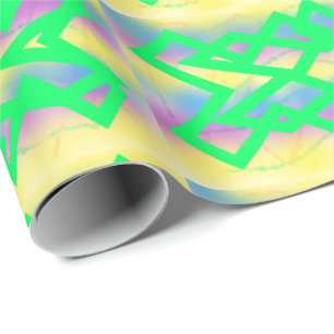 Papier Cadeau Motif croisé vert clair sur citron sherbet
