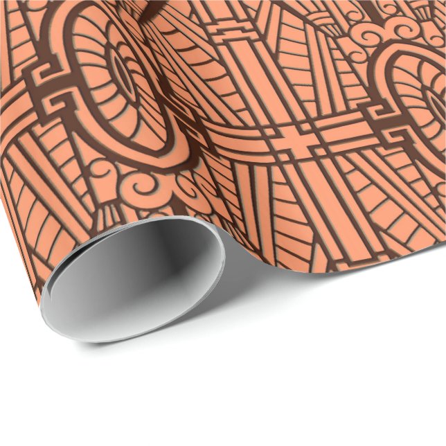 Papier Cadeau Motif, cuivre et brun architecturaux de Deco (Coin rond)