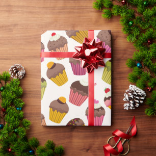 Papier Cadeau Motif Cupcake, Motif Muffin, Chocolat, Cœurs