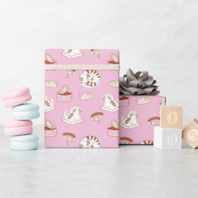 Papier Cadeau Motif Cute Kitty En Papier Enveloppé Rose (Baby Shower)