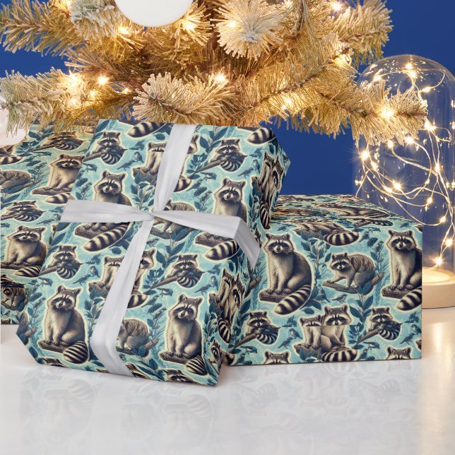 Papier Cadeau Motif Cute Racoon (Vacances)