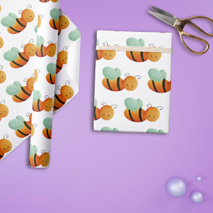 Papier Cadeau Motif d'abeilles au miel orange mignon Illustré