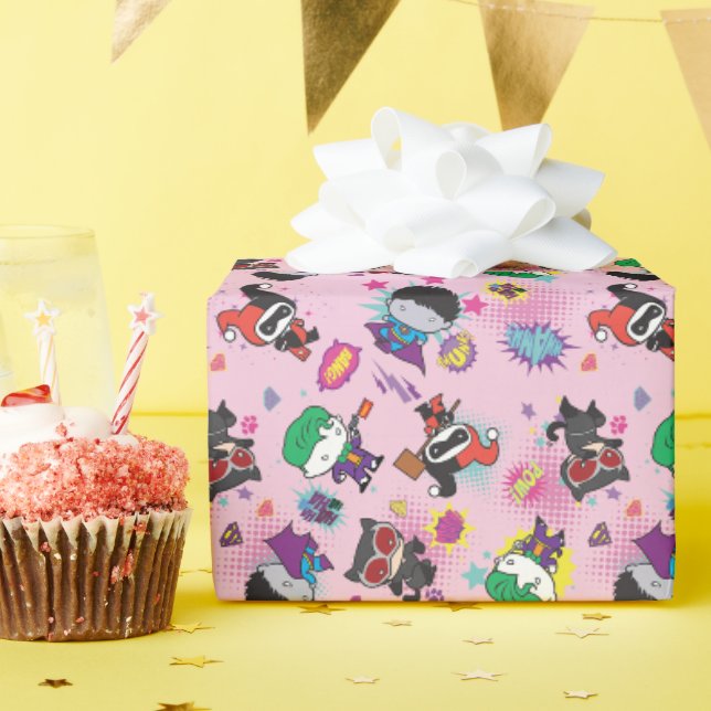 Papier Cadeau Motif d'action Chibi Super Villain (Fête d'anniversaire)