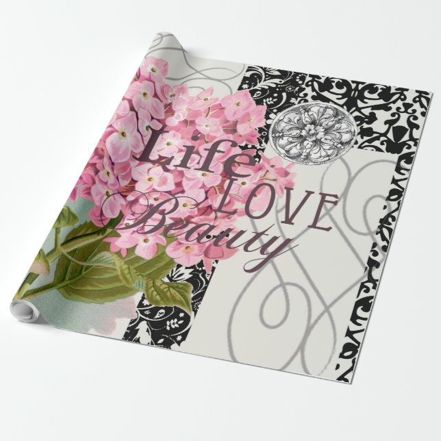 Papier Cadeau Motif Damas Décor Floral Joli (Déroulé)