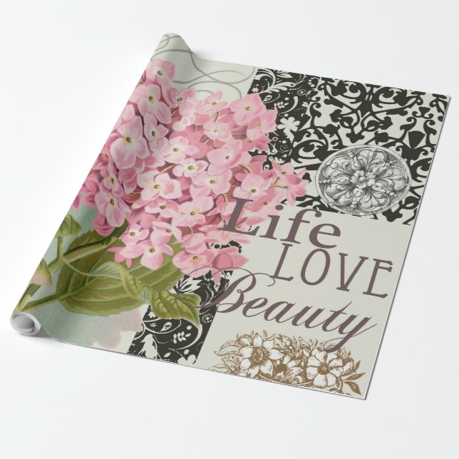 Papier Cadeau Motif Damas Décor Floral Joli (Déroulé)