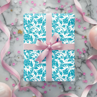 Motif damassé floral turquoise et blanc