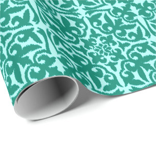 Papier Cadeau Motif damassé Ikat - Turquoise et Aqua