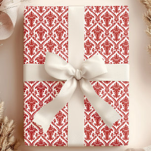 Papier Cadeau Motif damassé vintage rouge et blanc