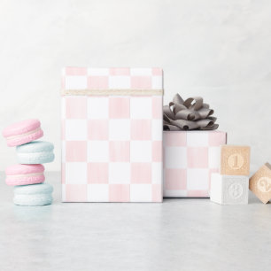 Papier Cadeau Motif damier peint en rose et blanc