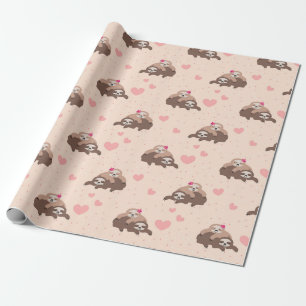 Papier Cadeau Motif d'amour mignon Sloth Couple