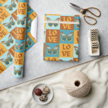 Motif d'amour papillon | Dégradé bleu et orange