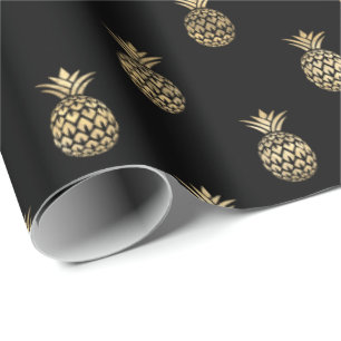 Papier Cadeau Motif d'ananas Tropical Black Gold