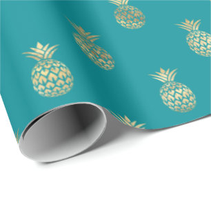 Papier Cadeau Motif d'ananas Turquoise Tropical