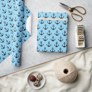 Papier Cadeau Motif d'Ancre noir moderne bleu