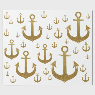 Papier Cadeau motif d'ancres d'or nautique