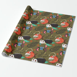 Papier Cadeau Motif d'animaux aquatiques   vie sous-marine en me