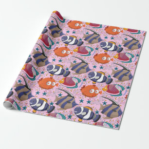 Papier Cadeau Motif d'animaux aquatiques   vie sous-marine en me