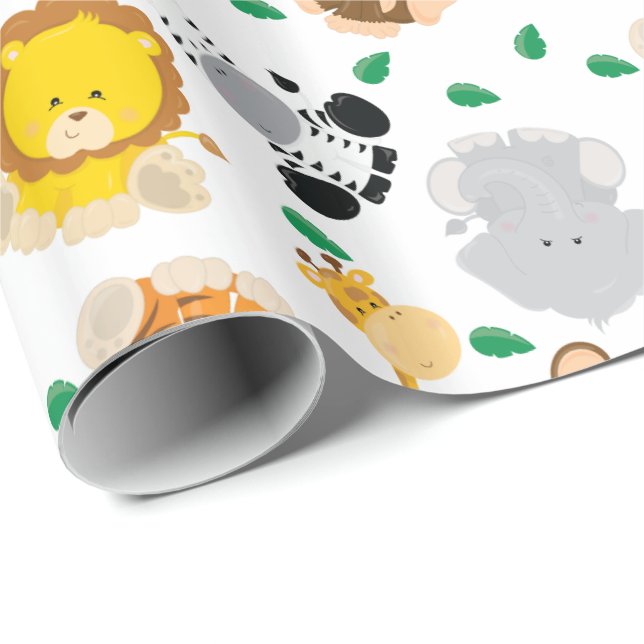 Papier Cadeau Motif d'animaux de safari de bébé (Coin rond)